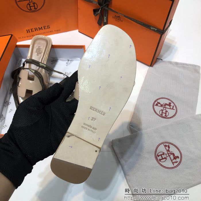 HERMES愛馬仕 頂級品質 2018漆皮系列 貴婦拖鞋 休閒百搭款 真皮底女拖鞋  dsX1411